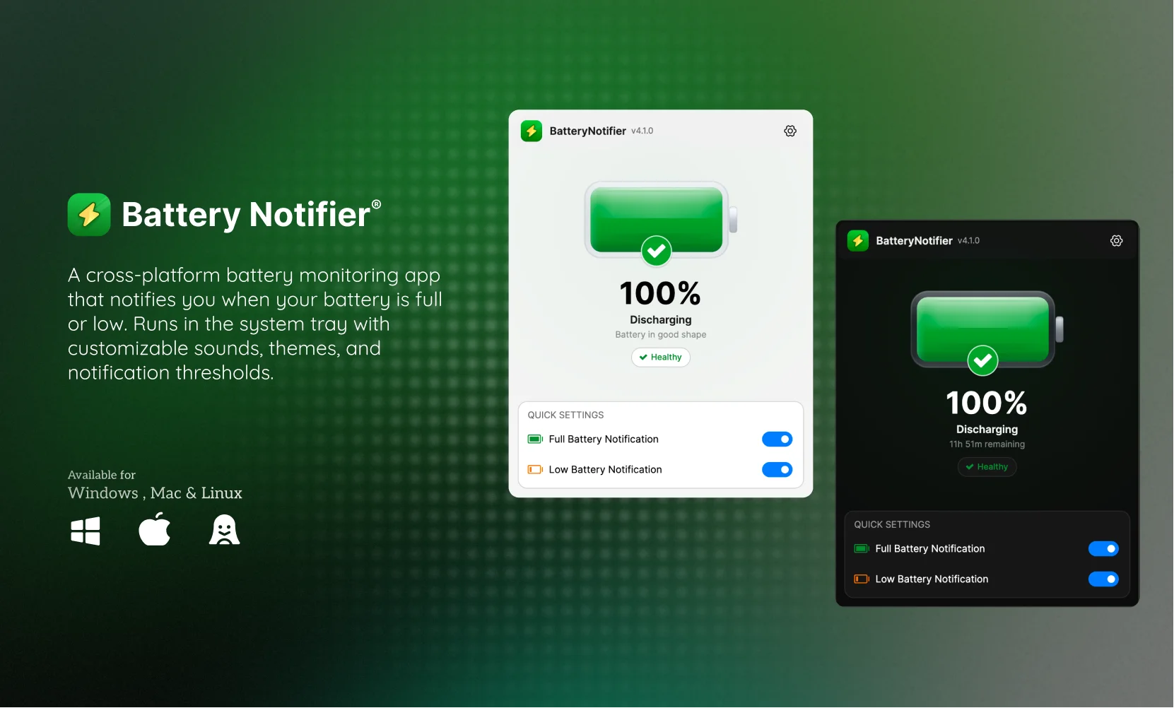 Battery Notifier Features